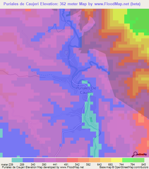 Puriales de Caujeri,Cuba Elevation Map