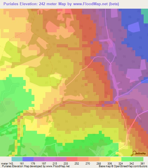 Puriales,Cuba Elevation Map