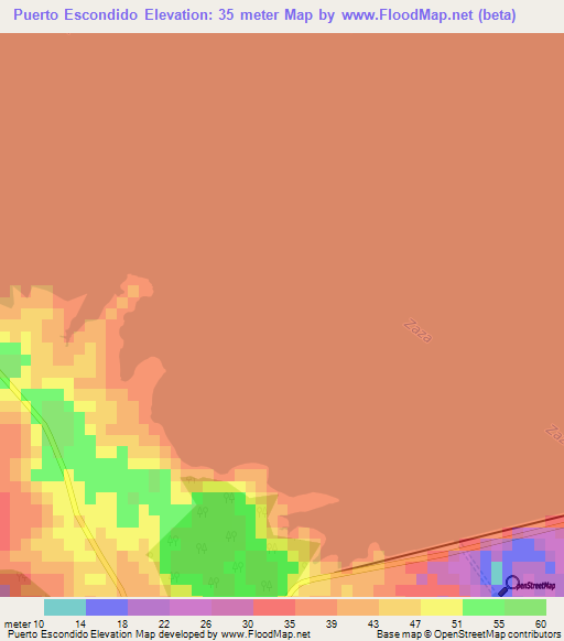 Puerto Escondido,Cuba Elevation Map