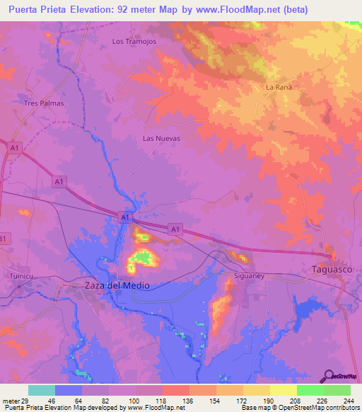 Puerta Prieta,Cuba Elevation Map