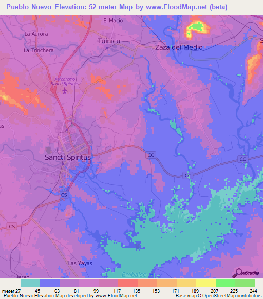 Pueblo Nuevo,Cuba Elevation Map