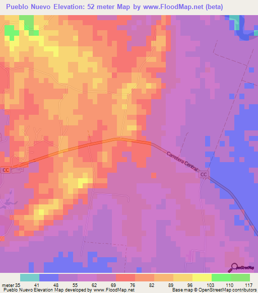 Pueblo Nuevo,Cuba Elevation Map