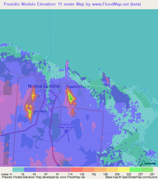 Presidio Modelo,Cuba Elevation Map
