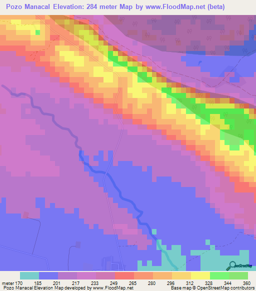 Pozo Manacal,Cuba Elevation Map