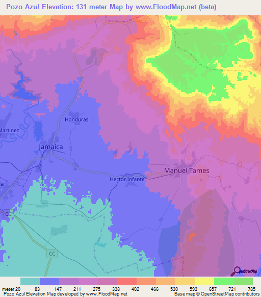 Pozo Azul,Cuba Elevation Map