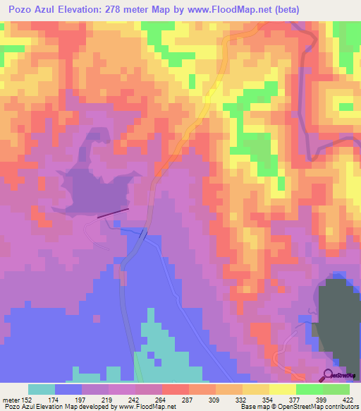Pozo Azul,Cuba Elevation Map