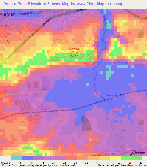 Poco a Poco,Cuba Elevation Map
