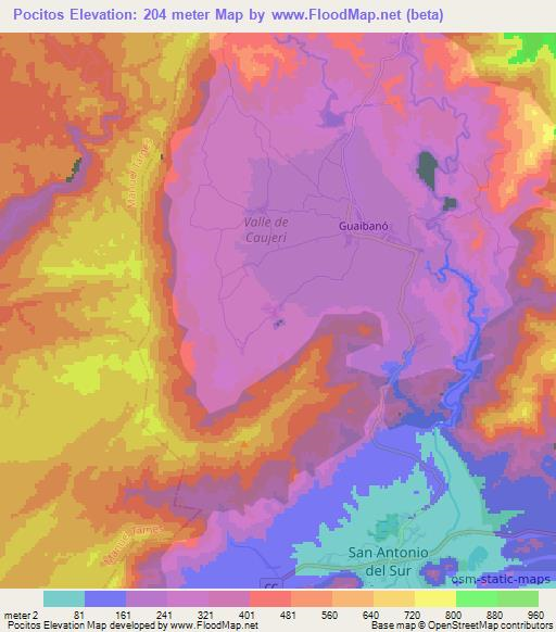 Pocitos,Cuba Elevation Map