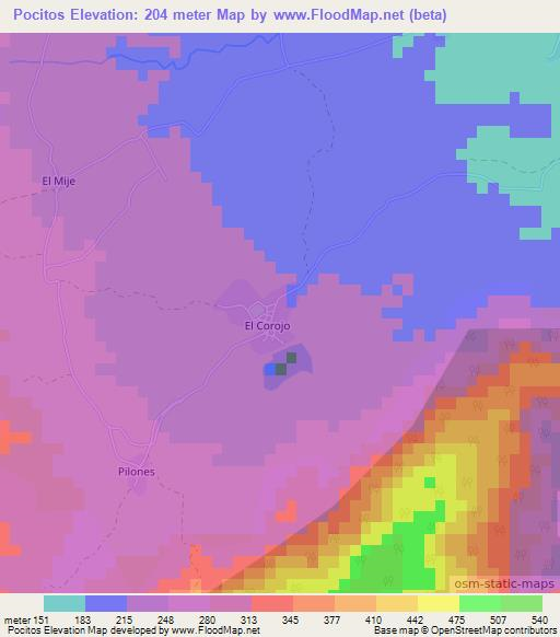 Pocitos,Cuba Elevation Map