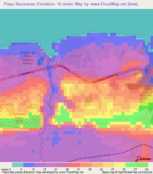 Playa Bacuranao,Cuba Elevation Map