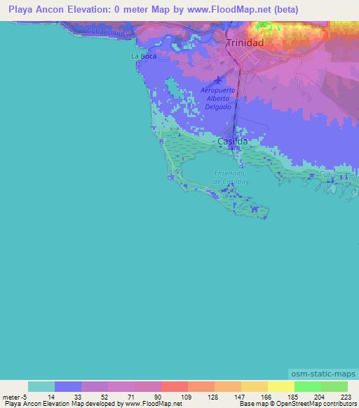 Playa Ancon,Cuba Elevation Map