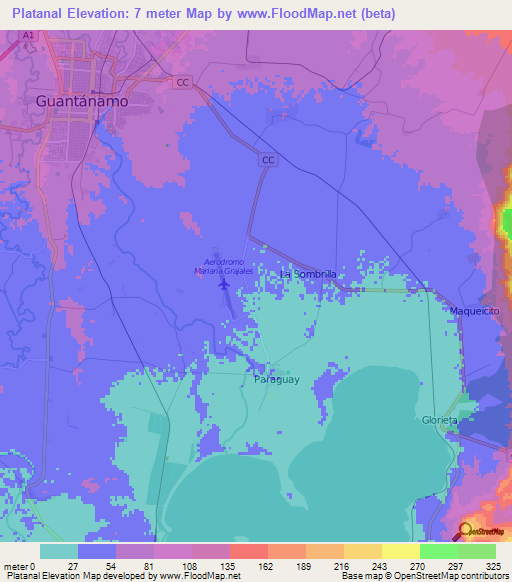 Platanal,Cuba Elevation Map