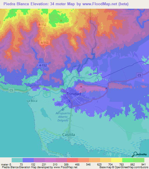 Piedra Blanca,Cuba Elevation Map