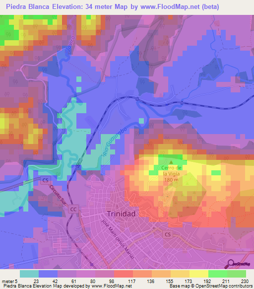 Piedra Blanca,Cuba Elevation Map