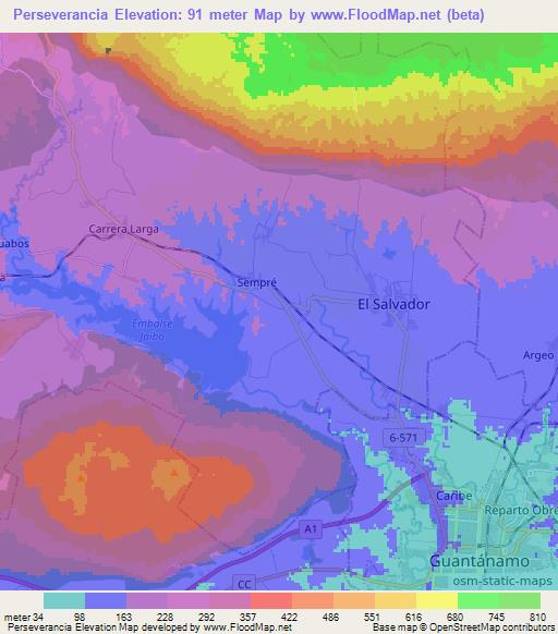 Perseverancia,Cuba Elevation Map