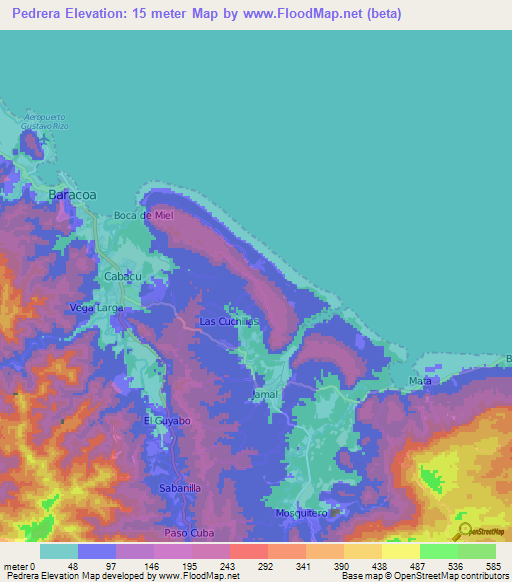 Pedrera,Cuba Elevation Map