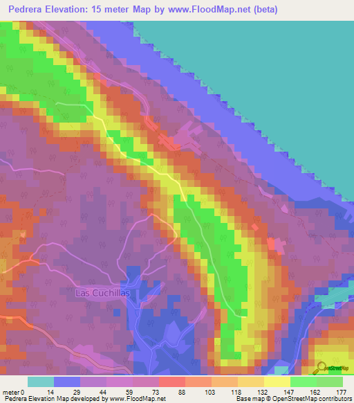 Pedrera,Cuba Elevation Map