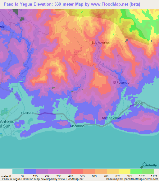 Paso la Yegua,Cuba Elevation Map