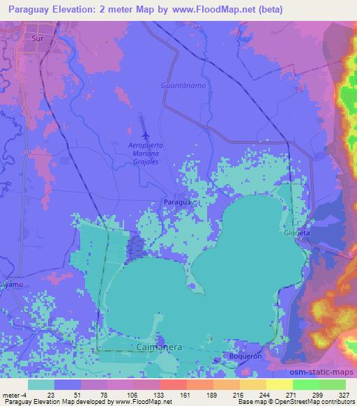 Paraguay,Cuba Elevation Map