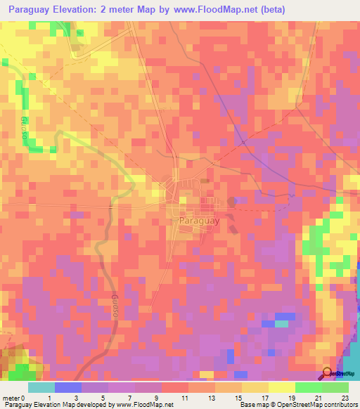 Paraguay,Cuba Elevation Map