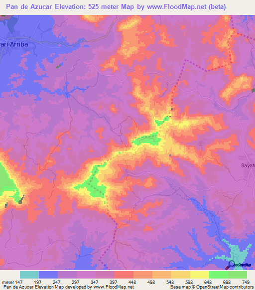 Pan de Azucar,Cuba Elevation Map
