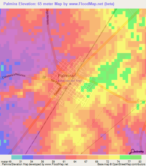 Palmira,Cuba Elevation Map