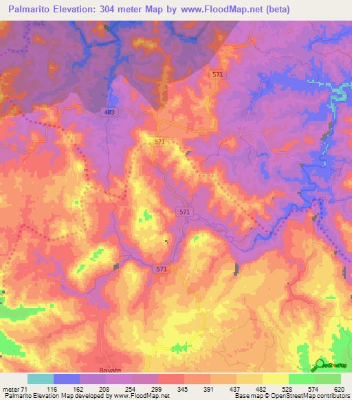 Palmarito,Cuba Elevation Map
