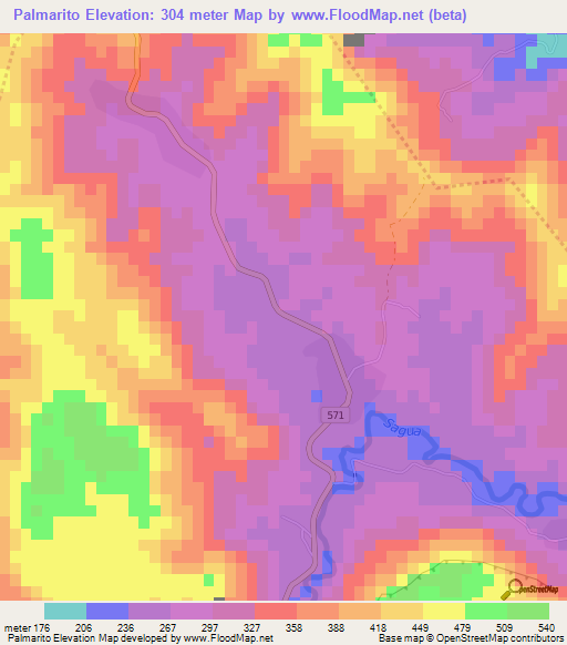 Palmarito,Cuba Elevation Map