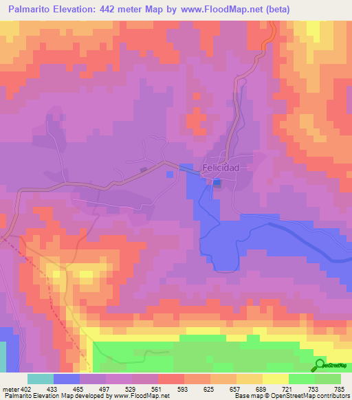 Palmarito,Cuba Elevation Map