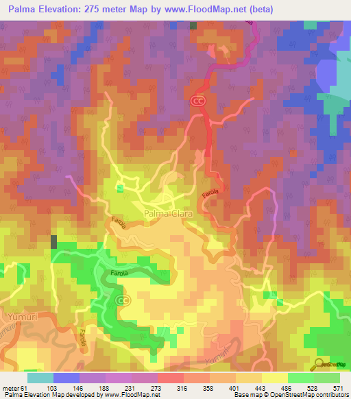 Palma,Cuba Elevation Map