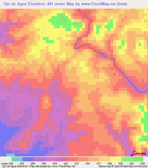 Ojo de Agua,Cuba Elevation Map