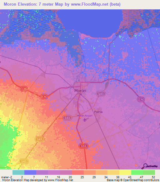 Moron,Cuba Elevation Map