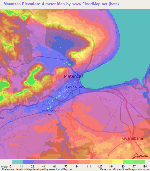 Matanzas,Cuba Elevation Map