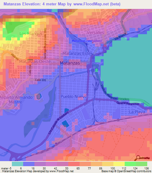 Matanzas,Cuba Elevation Map