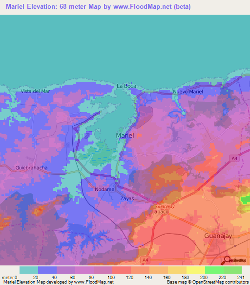 Mariel,Cuba Elevation Map