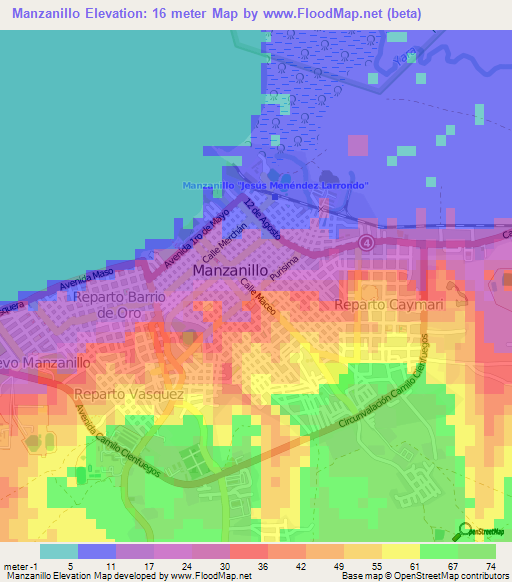 Manzanillo,Cuba Elevation Map