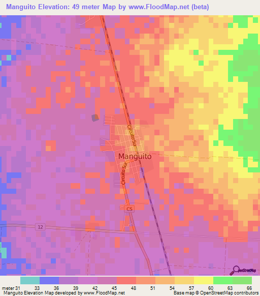 Manguito,Cuba Elevation Map