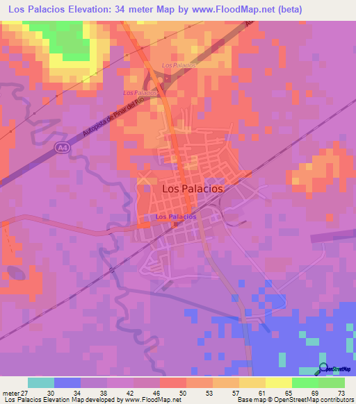 Los Palacios,Cuba Elevation Map
