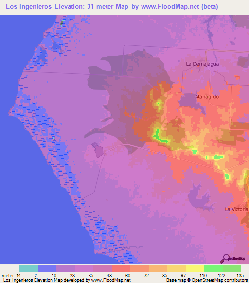 Los Ingenieros,Cuba Elevation Map