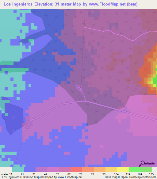 Los Ingenieros,Cuba Elevation Map