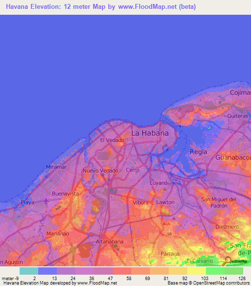 Havana,Cuba Elevation Map