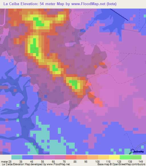 La Ceiba,Cuba Elevation Map