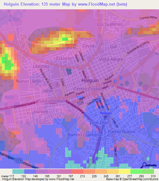 Holguin,Cuba Elevation Map
