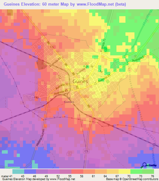 Gueines,Cuba Elevation Map