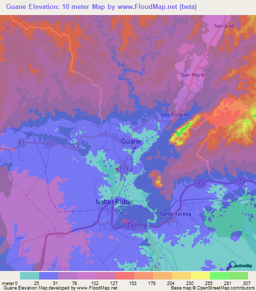Guane,Cuba Elevation Map