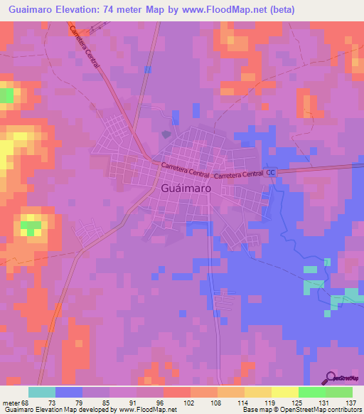 Guaimaro,Cuba Elevation Map