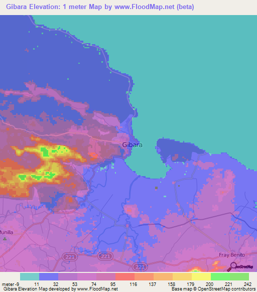 Gibara,Cuba Elevation Map