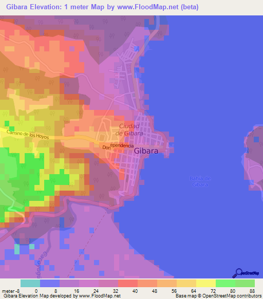 Gibara,Cuba Elevation Map