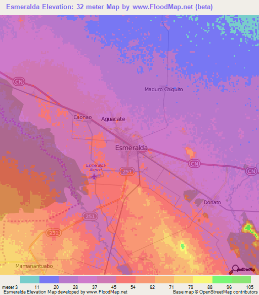 Esmeralda,Cuba Elevation Map