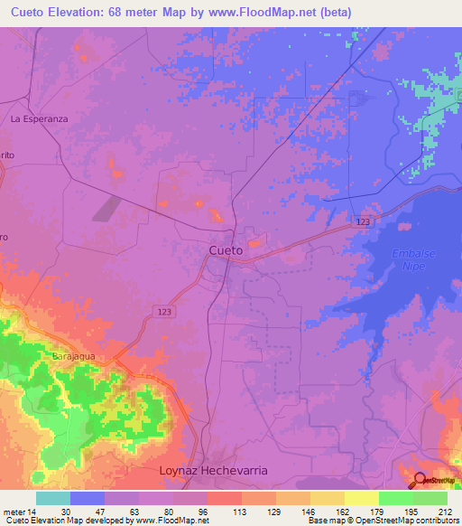 Cueto,Cuba Elevation Map